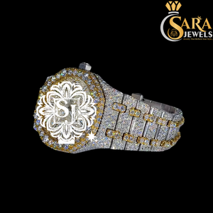Reloj de Moissanita de Dos Tonos Hecho a Mano Personalizado con Esfera Cuadrada de Alta Calidad, Reloj Unisex Hiphop Totalmente Cubierto de Piedras para Fiestas - Product Image 3