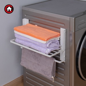 Portasciugamani in metallo magnetico a doppio strato pieghevole per lavatrice ripiano di stoccaggio a parete laterale - Product Image 3