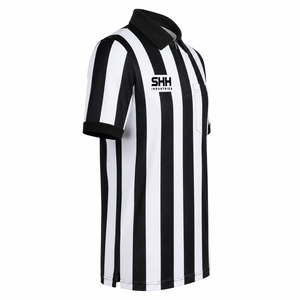 Ensembles de maillots d'arbitre pour hommes, noir et blanc, imprimés, à col, demi-zip, poche poitrine, manches courtes, pour basketball professionnel - Product Image 3