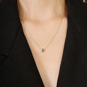 New Trendy Women 6x4 mm Pear Shape <b>Emerald</b> Single Stone <b>Pendant</b> Necklace For Girls 18K Original Yellow Gold Minimal Jewelry - Product Image 4