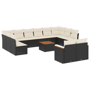 Ensemble de canapés de jardin noir et crème avec coussins, mobilier d'extérieur résistant aux UV, rotin PE, design contemporain, imperméable - Product Image 2