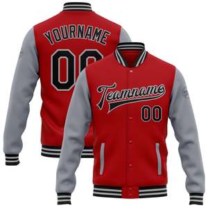 Best Selling Red Grey Varsity <b>Jacket</b> Wool Body PU <b>Leather</b> Sleeves Custom Letterman <b>Jacket</b> Embroidered Logo OEM Factory - Product Image 1