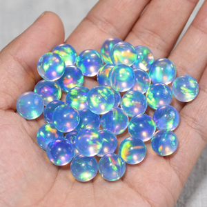 Opal de Laboratorio Tratado Térmicamente, Gema Suelta Redonda Cabujón con Efecto de Juego de Color Fuego para Fabricación de Joyas, Hilo de 15.5 Pulgadas - Product Image 1