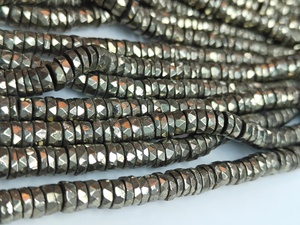 Cuentas facetadas de pirita dorada 100% natural en forma de disco con brillo metálico dorado grisáceo para joyería personalizada al por mayor. - Product Image 5