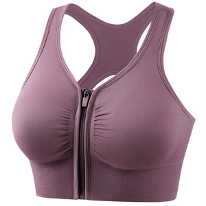 Soutien-gorge de sport dos nageur pour femme avec fermeture éclair avant, maintien moyen, respirant, pour yoga et fitness, sans coutures, couleur unie - Product Image 4