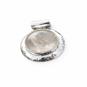 Golden Rutile <b>Quartz</b> Pendant 925 Sterling Silver Handmade Hammered Round Cabochon Necklace <b>Rose</b> Gold Yellow Gold Plated <b>Jewelry</b> - Product Image 1
