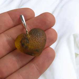 Carved Natural Baltic Amber Heart Earrings Large Teardrop Silver Chunky <b>Drop</b> Gemstone Jewelry Gift For Women - Product Image 3