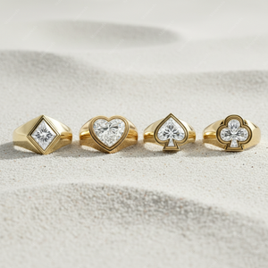 Anillo de Oro Sólido de 14K con Diseño de Cartas de Póker (Diamante, Pica, Corazón, Trebol) y Anillo de Compromiso de Platino Certificado Unisex - Product Image 5