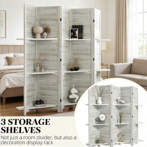 White 5-Panel Privacy Screen with Storage Rack Elegant Bedroom Divider - Product Image 2