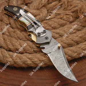 Couteau de poche pliant en acier Damas, fait main, manche exotique haut de gamme, lame ultra-affûtée à pointe tombante, DIY EDC, étui, OEM/ODM - Product Image 6