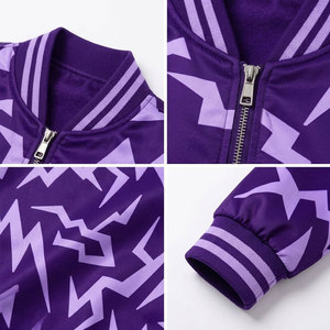 Veste bomber à imprimé géométrique violet, manches longues, col montant, fermeture éclair, vêtements d'automne pour femmes - Product Image 6