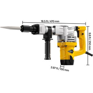 Martello Demolitore Elettrico 1400W, 2900 BPM, per Lavori Pesanti, con Scalpello a 1 Punta e 1 Punta Piatta, Spina USA 110V - Product Image 4