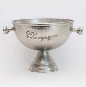 Cubeta de lujo para champán de aluminio fundido con asas, elegante acabado plateado, enfriador de vino metálico, cubo de hielo para fiestas y eventos, tina para bebidas - Product Image 1