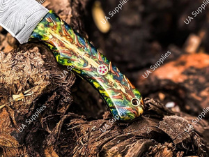 มีดดาบเหล็กดามัสกัส ใบมีดแบบ Fixed Blade สำหรับล่าสัตว์ เอาตัวรอด ตั้งแคมป์ ใช้ในยุทธวิธี  ด้ามจับพลาสติกแบบกำหนดเองได้  พร้อมปลอกหนัง สำหรับกิจกรรมกลางแจ้ง - Product Image 2