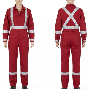 Overol de Seguridad de Alta Visibilidad Rojo para Mujer, de Algodón y Poliéster, 240 GSM, con Cinta Reflectante, Logotipo Personalizado Bordado, Transferencia Térmica - Product Image 5