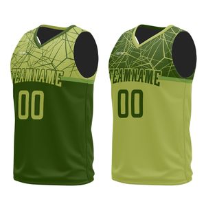 Ensemble d'uniformes de basketball personnalisés sublimés, motif géométrique vert, col en V, sans manches, tissu en maille respirant, unisexe adulte, athlétique - Product Image 4