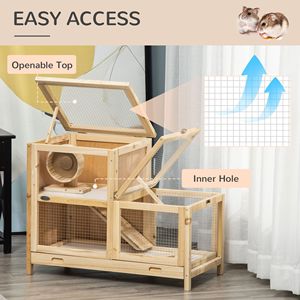 Gabbia per Criceti a 2 Piani in Legno con Dondolo e Vassoio, Casetta per Piccoli Animali Domestici - Product Image 3