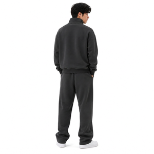 <b>Men's</b> Black Quarter-Zip 100% Cotton Breathable Sweatshirt Track Pant Set Relaxed Fit Winter Streetwear Casual Sportswear Custom - Product Image 3