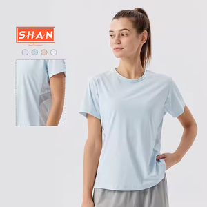 T-shirt de sport léger et respirant en maille pour femme, idéal pour l'été, en nylon et élasthanne, col rond, manches courtes - Product Image 1