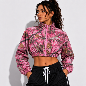 <b>women</b> cropped windbreaker jacket wholesale <b>neon</b> green print track jacket lightweight zip up crop top casual athletic outerwear - Product Image 6