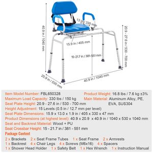 Banco de Transferencia Ligero para Bañera y Ducha con Asiento Giratorio de 360 Grados, Reposabrazos Pivotantes y Asiento de Seguridad Acolchado - Product Image 4