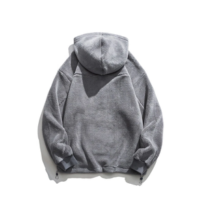 Men's Oversized Half Zip Fleece <b>Hoodie</b> Black <b>Sherpa</b> Pullover Sweatshirt Custom Logo OR Printing Casual Winter Hooded Top - Product Image 2