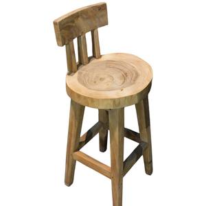 เก้าอี้บาร์ไม้สักแข็งแรงทนทาน  แบบพื้นผิวธรรมชาติ  เบาะไม้แผ่นเดียว  เก้าอี้บิสโทรสำหรับร้านกาแฟ ร้านอาหาร และเลานจ์โรงแรม - Product Image 3