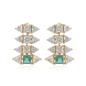 Boucles d'oreilles pendantes en diamant de laboratoire et émeraude verte, or jaune massif 14 carats, bijoux fins géométriques pour femmes - Product Image 3