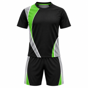 Ensemble de vêtements de sport pour hommes personnalisé, noir et vert, t-shirt à manches courtes, shorts, uniforme d'équipe d'entraînement - Product Image 1