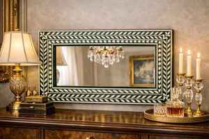 Handmade <b>Rectangle</b> <b>Mirror</b> With Green White Bone Inlay Frame Traditional Decorative <b>Wall</b> <b>Mirror</b> Unique Decoration by GIFTY CRAFT - Product Image 3