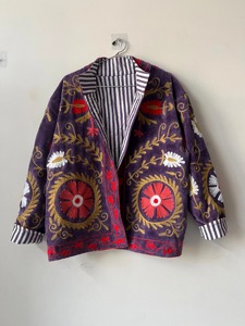 Abrigo de Terciopelo Bordado con Flores Vintage para Mujer, Talla Grande, Cuello Redondo, Manga Larga, Invierno, Casual, Ecológico, Estilo Bohemio, Patrón Suzani - Product Image 2