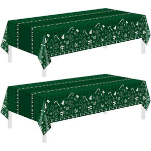 2-Pack Disposable Christmas Tablecloth 54 X 108 Inch <b>Plastic</b> Rectangle <b>Tables</b> Green Theme Christmas Decorations - Product Image 1
