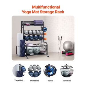 Organizzatore per Attrezzature da Palestra Domestica, Ganci Porta Tappetini Yoga in Acciaio Verniciato a Polvere con Ruote, Supporto a Parete per il Tuo Tappetino Yoga - Product Image 2