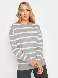 Sweat-shirt gris et blanc uni à col rond pour femme, manches longues, en coton tricoté, décontracté, écologique, broderie sur le devant, pour l'hiver et le printemps - Product Image 2