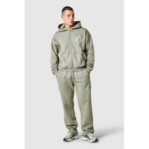 Sudadera con capucha de algodón 100% de alto gramaje para hombre, bordada, con efecto desgastado, estilo oversize, para invierno, de secado rápido - Product Image 1