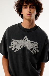2026 Trending Product <b>Men's</b> Regular Fit Black 100% Cotton Acid Wash Digital Printing T-Shirt Short Sleeve <b>Turtleneck</b> Front Hip - Product Image 4