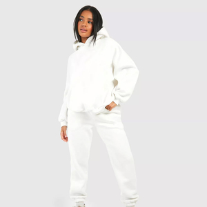 Hot Sale Fleece Custom <b>2</b> <b>Piece</b> <b>Set</b> Women Hoodie and Sweat Pants <b>Set</b> Hoodie Tracksuit Solid <b>white</b> Color - Product Image 1