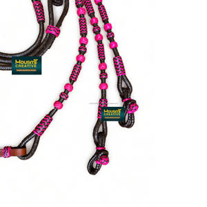 บังเหียนหนังแรไวด์ย้อมสีสำหรับแข่งม้าและฝึกม้าโลโก้แบบถักแบบตะวันตก - Product Image 3