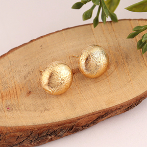 Modern classy jewelry minimalist dome stud <b>earring</b> solid brass 18k gold plated texture metal round ball shape ear stud pairs - Product Image 2