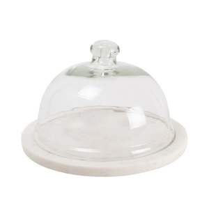 Cúpula de mármol de piedra natural con tapa de cristal transparente para servir cupcakes, pasteles y postres con estilo de lujo - Product Image 1