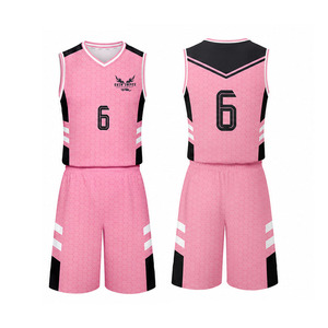 Conjunto de Uniforme de Baloncesto Ekin Impex Rosa sin Mangas con Cuello en V, Absorbente de Humedad, Uniforme para Adultos con Estampado Sublimado - Product Image 1