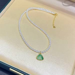 Collares con Colgante de Plata de Ley, con Perla y Calcedonia, Casi Redondos, con Luz Intensa y Ligeras Imperfecciones, Fulu - Product Image 2