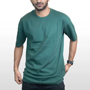 Camiseta de Punto Verde Botella para Hombre, 100% Algodón, Color Sólido, Transpirable, para Comodidad Diaria - Product Image 3