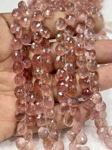 Perles facettées en forme de cœur en quartz rose naturel AAA, taille 6-7 mm environ. Fil de 8 pouces - Product Image 3