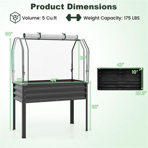 Fioriera rialzata 3-in-1 in metallo nero con copertura a mini serra per giardini e ambienti interni - Product Image 4