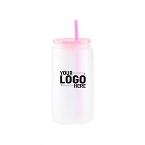Bouteille en verre givré de 16 oz pour sublimation, tasse à bière réutilisable avec couvercle en PP pour impression personnalisée DIY - Product Image 1