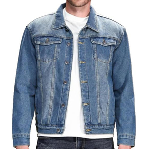Chaqueta de Mezclilla Lavada para Hombre, Azul Clásico, Cuello Camisero, Manga Regular, Estilo Casual de Otoño, 100% Algodón, Cierre de un Solo Botón - Product Image 4