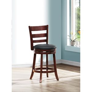 Chaise de salle à manger pivotante à 360 degrés en bois massif, hauteur comptoir, avec repose-pieds confortable, finition cerisier foncé, 1 tabouret de bar, mobilier - Product Image 1