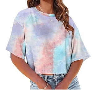 T-shirts Streetwear pour femmes, coupe courte, en coton, pour le yoga, la gym et l'exercice, grandes tailles, respirants, tie-dye, tendance, vente en gros - Product Image 2