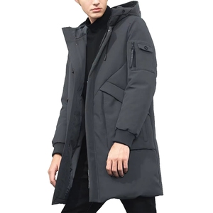 <b>Men's</b> <b>Long</b> Hooded Puffer Jacket <b>Black</b> Solid Color Windproof Thick Polyester Winter Casual <b>Coat</b> Zipper Closure Regular Fit - Product Image 5